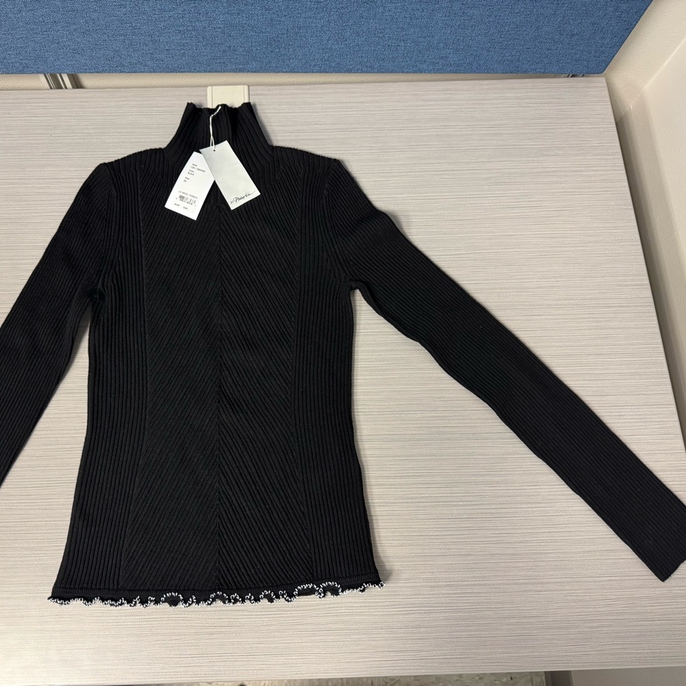 3.1 Phillip Lim Black Wool Ribbed Top